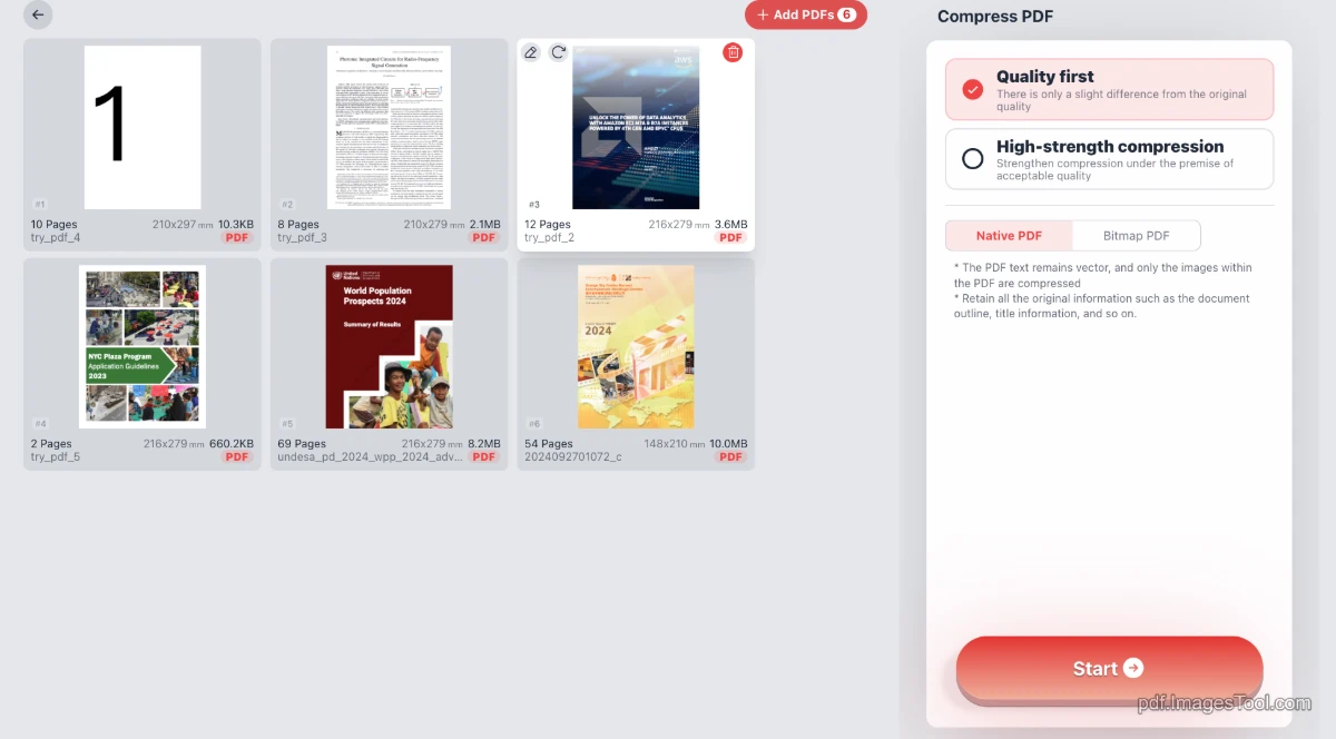 PDF Compressor - A UI for batch compressing PDFs with native and bitmap compression settings